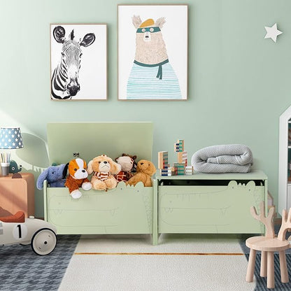 Costzon Wooden Toy Box, Kids Large Trunk Chest with Safety Hinge & Handles, Flip-Top Storage Organizer for Children’s Playroom Bedroom Living Room Entryway (Green)