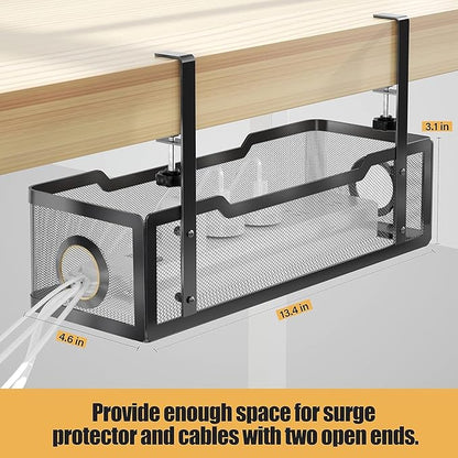 4 Pack Under Desk Cable Management Box Black, Cinati 53.6" Wire Organizers No Drill, Cord Organization Tray with Clamp for Office, Home - No Damage to Desk