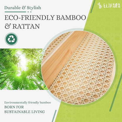 Bamboo & Rattan Expandable Drawer Organizer – Rustic Wood Utensil Holder, Cutlery Tray for Kitchen & Office – Adjustable Width 13" to 22", Size 13"x18"x2.6"