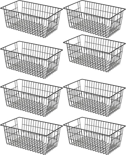 SANNO Black Wire Baskets Freezer Bin Organizer for Home, Bathroom, Closet Organization, set of 8, 15.7inch