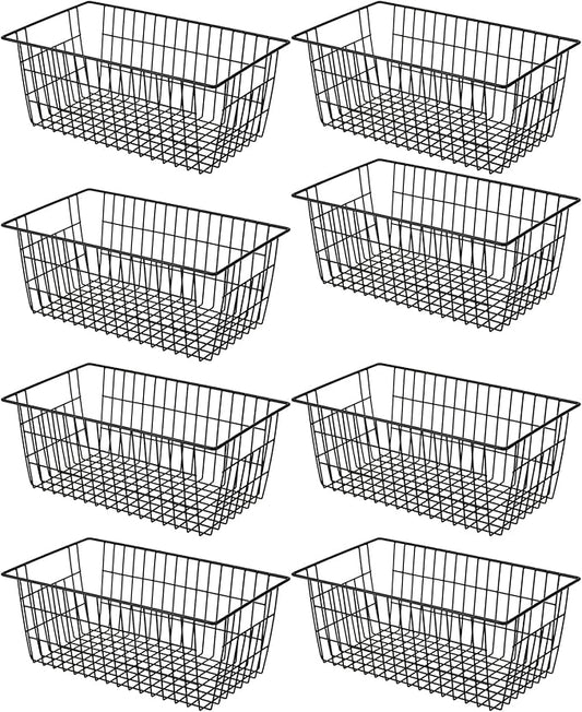 SANNO Black Wire Baskets Freezer Bin Organizer for Home, Bathroom, Closet Organization, set of 8, 15.7inch