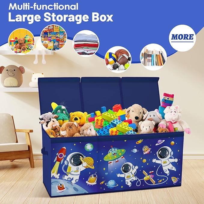 Toy Storage Bin with Lids,Extra Large Toy Box Chest with Handles for Kids Boys Girls,Collapsible Storage Organizer Box Bin Basket for Bedroom,Playroom, Nursery,37.8"x12.6" x15.7",Astronaut