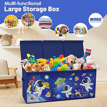 Toy Storage Bin with Lids,Extra Large Toy Box Chest with Handles for Kids Boys Girls,Collapsible Storage Organizer Box Bin Basket for Bedroom,Playroom, Nursery,37.8"x12.6" x15.7",Astronaut