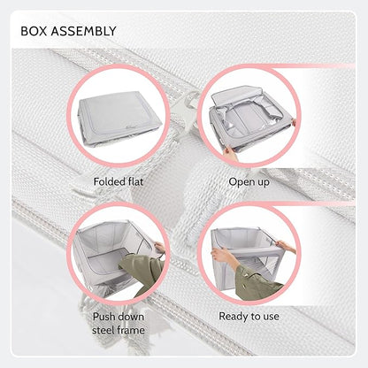 Periea Oxford Cloth Steel Frame Storage Boxes - Under-Bed or in Closet - Pack of 2 Small Organizers (Polka Dot)