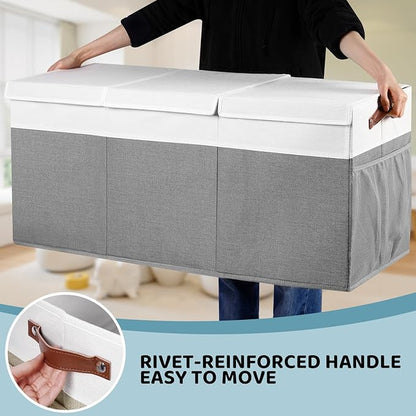 Extra Large Toy Chest, Foldable Storage Box, Large Storage Bins With Lids, Suitable for living rooms, studies, bedrooms(40"X18"X14",White & Grey)