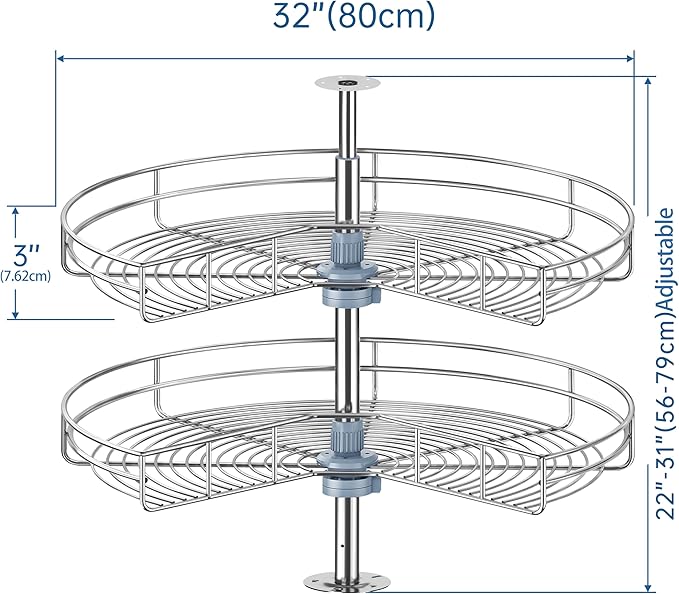 32" Kidney Lazy Susan for Corner Cabinet, Lazy Susan Replacement Shelves for Cabinet,Chrome Rotating Storage Rack for Corner Cabinet Organizer (Cannot be Door-Mounted)