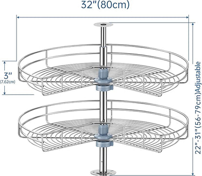 32" Kidney Lazy Susan for Corner Cabinet, Lazy Susan Replacement Shelves for Cabinet,Chrome Rotating Storage Rack for Corner Cabinet Organizer (Cannot be Door-Mounted)