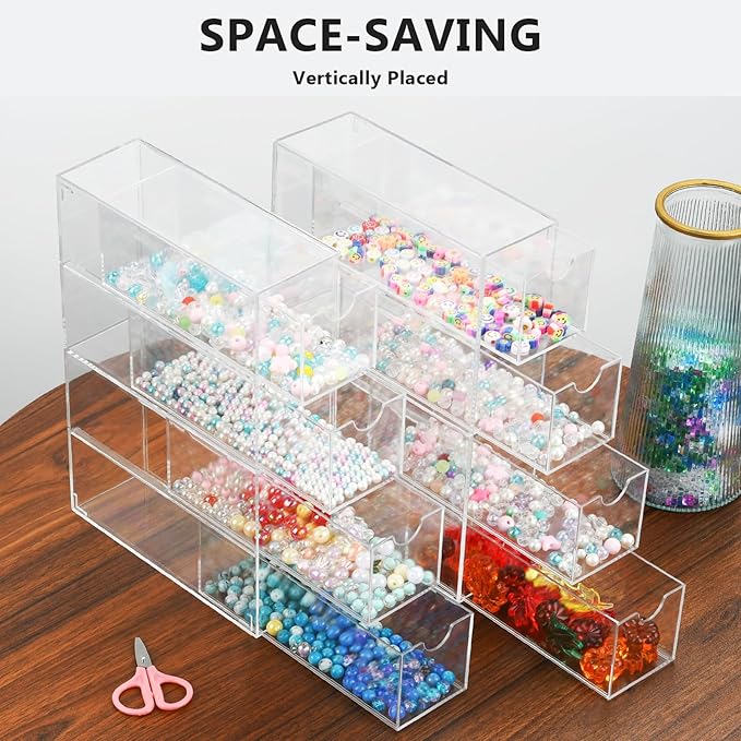 2 Pack Desktop Organizers of 8 Storage Drawers, Clear Acrylic Glasses Storage Drawers Organizer Office Desk Organizer for Vanity Table, Bathroom Counter, Teacher Desk, Dorm