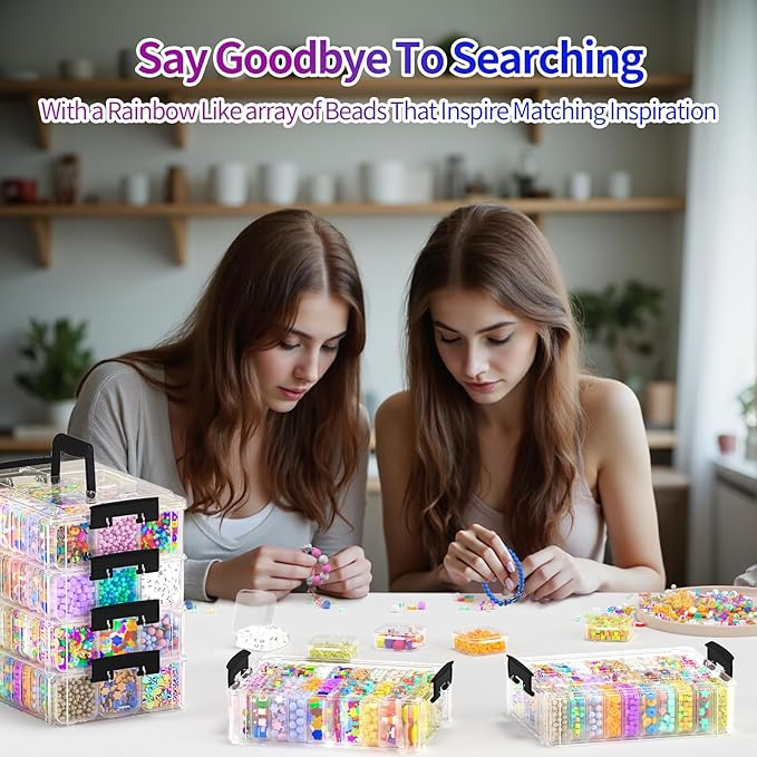 Bead Organizer Box 120 Pcs, 4-Tier Large Capacity Stackable Bead Storage Containers, Portable Plastic Craft Organizers for Jewelry Making, Bracelets, DIY, Nail Art Charms