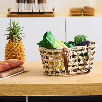 Egg Baskets for Collecting Fresh Eggs Farmhouse Handmade Wicker Hyacinth Egg Collecting Basket with Handle