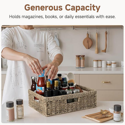 StorageWorks Pantry Baskets, Wicker Storage Baskets for Organizing, Bathroom Shelves, Pantry Organizers and Storage, Seagrass, 15½"L x 11¾"W x 4 ¾"H