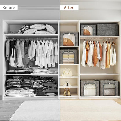 GoMaihe Clothes Storage Bins Metal Frame: 6-Pack Compact Stackable Closet Storage Bin with Lid & Clear Window, Space Saving Organizer for Sweaters Kids Clothing (Dorm/Closet 27L)