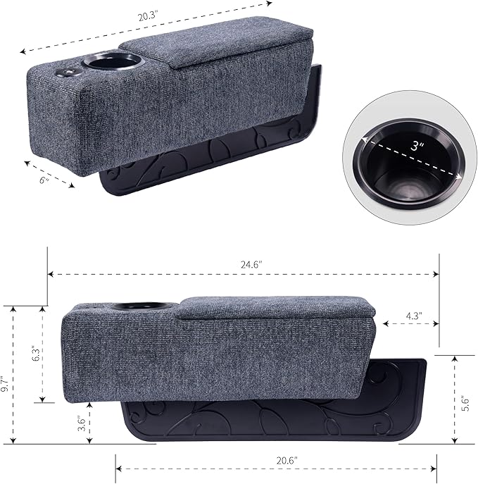 Multifunctional Sofa Armrest, Couch Armrest with Cup Holder, Removable Sofa Caddy with Storage,Equipped with LED Reading Light&Wireless Charge Stand, Navy