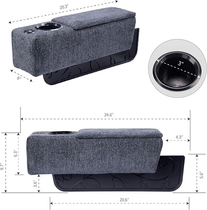 Multifunctional Sofa Armrest, Couch Armrest with Cup Holder, Removable Sofa Caddy with Storage,Equipped with LED Reading Light&Wireless Charge Stand, Navy