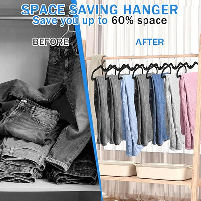 30 Pack Pants Hangers Non Slip, Velvet Hanger for Closet with 30 Hooks, Durable Strong Slimline Space Saving Pants Hanger, Ultra Thin Flocked Hangers for Pants/Shirts/Bra/Shorts (Black)