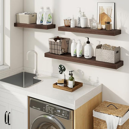 fuqing Floating Shelves for Wall, Wall Mounted Wood Floating Shelf with Invisible Brackets for Living Room, Bathroom, Bedroom, Kitchen Storage and Decor, 40 Inch Set of 2, Walnut
