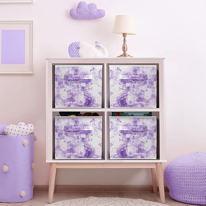 Sorbus Collapsible Storage Bins - 11" Sturdy Foldable Fabric Storage Cubes with Handle - 4 Tie-Dye Purple Organization and Storage Baskets for Organizing Pantry, Closet, Nursery, Dorm, Toy Storage