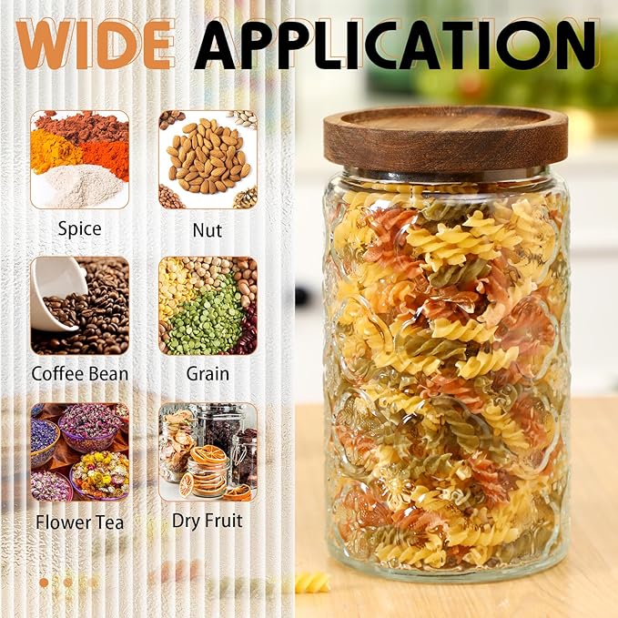 Domensi 6 Pcs Vintage Glass Jars 34 oz Glass Storage Jars with Lids Begonia Pattern Airtight Storage Jars for Kitchen Counter, Pantry, Coffee Bean, Grains, Tea, Sugar, Flour, Candy, Oats