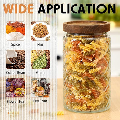 Domensi 6 Pcs Vintage Glass Jars 34 oz Glass Storage Jars with Lids Begonia Pattern Airtight Storage Jars for Kitchen Counter, Pantry, Coffee Bean, Grains, Tea, Sugar, Flour, Candy, Oats