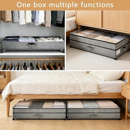 Meetue Under Bed Storage with Wheels, 2 Pack 75L Underbed Large Storage Bins with Lid, Adjustable Rolling Storage Containers for Clothes, Shoes, Blankets
