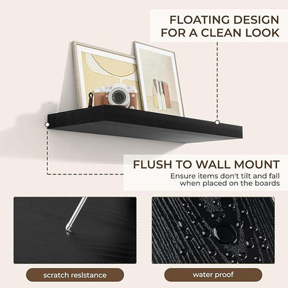 RICHFOCUS 31.5Inch Floating Shelves for Wall 2 Pack Shelves for Bedroom|Kitchen|Bathroom Wall Mounted Rustic Wood Floating Shelf with Invisible Brackets for Books|Storage|Decor, Black