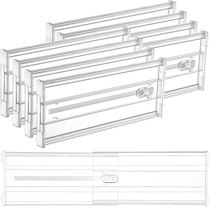 Vtopmart 8 Pack 6" Tall Upgrade Drawer Dividers for Big and Deep Drawer, 12.8"-22.3" Adjustable Expandable Dresser Drawer Organizer, Clear Plastic Separators for Dresser, Baby Supplies, Kitchenware