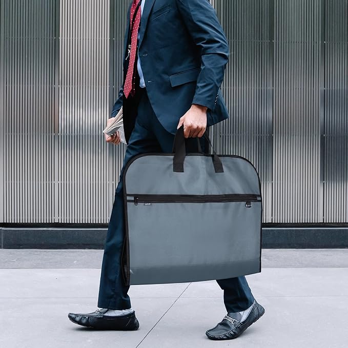 pack all 40" Gusseted Travel Garment Bag, Heavy Duty Hanging Suit Bag, Dress Bag for Closet Storage, Foldable Suit Cover Protector for Clothes Shirts Dresses Coats(Grey)