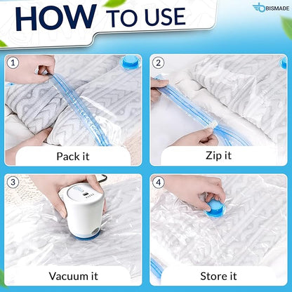 Vacuum Seal Bags for Clothing Travel – 10 Pack Compressed Vacuum Storage Bags with Rechargeable Air Pump – Carry-on Size Small, Medium & Large Space Saver Storage Bag for Suitcase and Luggage