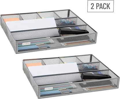 Mind Reader Drawer Organizer, Desk Org, Utensil Organizer, Office, Kitchen, Metal Mesh, Set of 2, Silver