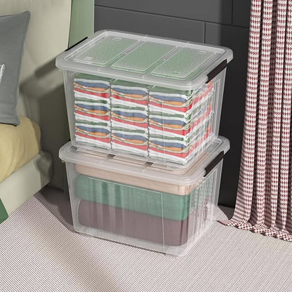 4 Packs Large 70 L Plastic Stackable Storage Bins with Wheels and Latching Lid, Clear Storage Container Tote