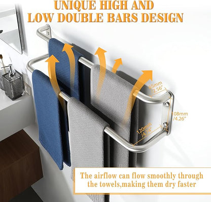 Alise Double Towel Bar,24 Inch Towel Racks for Bathroom, SUS304 Stainless Steel Towel Bar for Bathroom Wall,Quick Drying Bathroom Towel Holder Bath Towel Hanger,Brushed Nickel