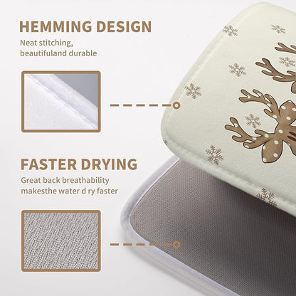 Wnoesat Christmas Reindeer Snowflakes Dish Drying Mat for Kitchen Counter 18x24 Inch Winter Xmas Holiday Drying Pads Microfiber Absorbent Dish Draining Mat Large Dish Drainer Rack Mat