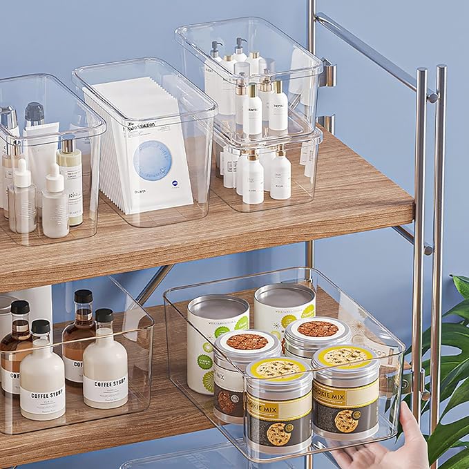 4Extra Storage Bins with Lids,storage boxes for Shelves Office Bathroom,Stackable Lidded Storage Boxes for Cabinets, Clothes, Hats(4Extra Large)