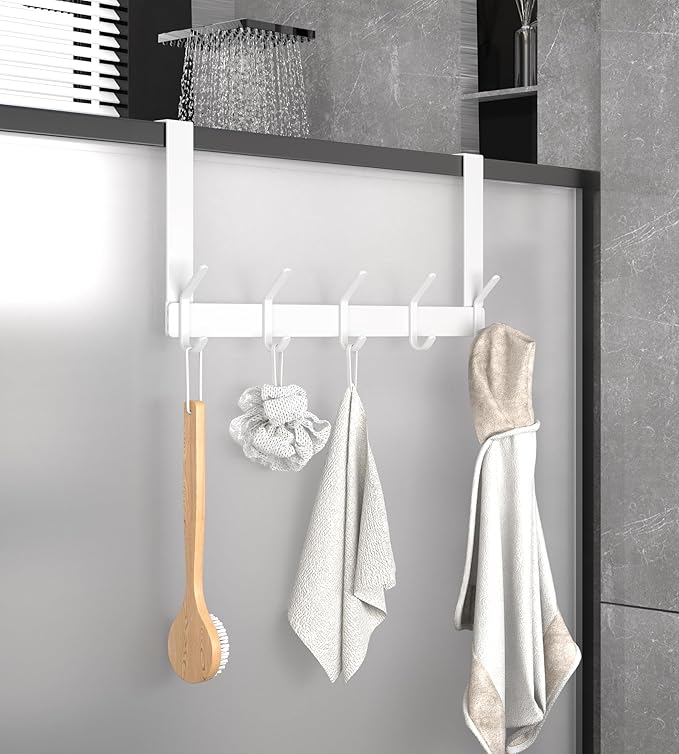 KitchLife Over The Door Hooks Hanger with 7 inches Extended Arms, Fit for 1-3/8" Doors, J18U, Bathroom Towel Rack Organization, Thickened 1 Pack Double-Hook, Glossy White