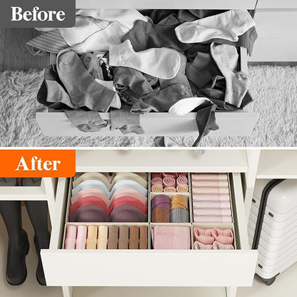 Lifewit 24 Pack Drawer Organizer, Dresser Underwear Drawer Organizer Bins, Foldable Fabric Closet Organizers, Storage Drawer Dividers, Dorm Room Essentials for Clothing, Socks, Towels, Ties Khaki