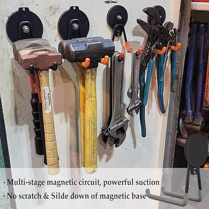 ULIBERMAGNET Magnetic Garage Hook, Cordless Drill Hooks Heavy Duty,Power Tool Organizer,Large Manget with Hooks for Workshop Organization,2 Pack Hook for Drill,Garden Tool(Gray)