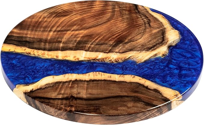 Handmade Reversible 16" Wood and Epoxy Resin Lazy Susan, Turntable for Kitchen Countertop, Rotating Display Stand, Round Wooden Platter, Organizer and Storage for Dining Table, Home Decor (Royal Blue)