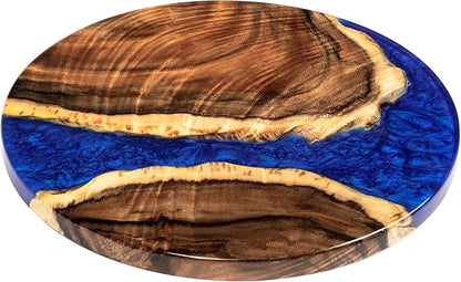 Handmade Reversible 16" Wood and Epoxy Resin Lazy Susan, Turntable for Kitchen Countertop, Rotating Display Stand, Round Wooden Platter, Organizer and Storage for Dining Table, Home Decor (Royal Blue)