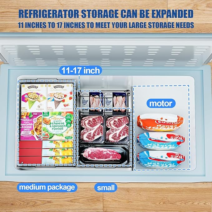 Stnopw 3PCS Freezer Organizer Bins,Stackable Chest Freezer Organizer for 7 Cu.FT Deep Freezer Sort Frozen Food, Easily Get Food from the Bottom with Side Handles Add Storage Space