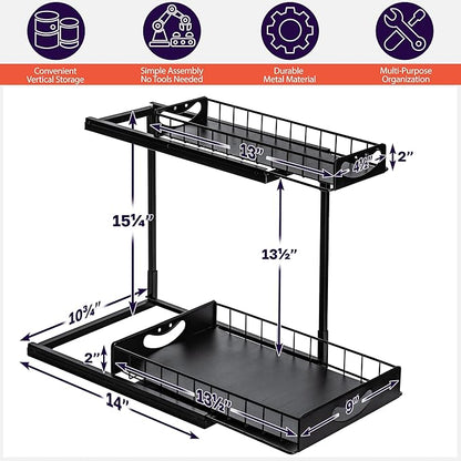 ClearSpace Under Sink Organizer, Pull Out Cabinet Organizer - 2 Tier Slide Out Organizers and Storage Shelf - Metal Sliding Drawer for Kitchen Bathroom Pantry Cabinet Organization Rack, Black