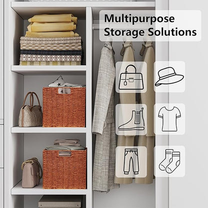 Vagusicc Wicker Storage Basket, Set of 2 Hand-Woven Paper Rope Wicker Basket, Foldable Cube Storage Bins, Square Large Storage Baskets for Organizing Shelves & Decor, Orange (13″×13″×13″)