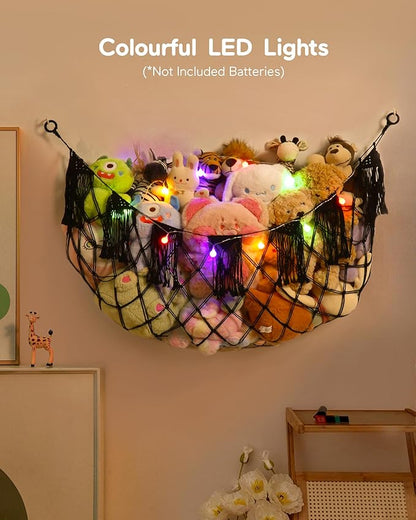 Creative Stuffed Animal Storage Hammock with Lights - Plushie Net Hammock for Stuff Animal Organizer and Teddy Bear Holder,Small Pet Net for Nursery Baby Bedroom Playroom Decor