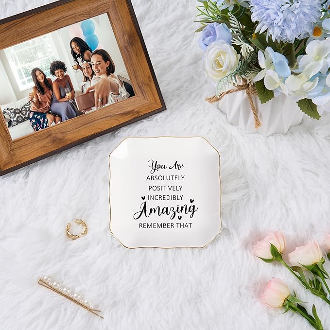 Jelershy Birthday Gifts for Women Ring Jewelry Dish Tray, You Are Amazing Gifts for Women Friend Coworker Mom Sister Teacher Retirement Thank You Cheer Up Inspirational Encouragement Gift for Woman