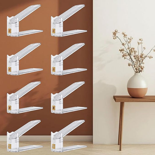 Shoe Slots Organizer for Closet, 8-Pack Adjustable Shoe Stacker & Space Saver Shoe Rack, Clear Double Deck Shoe Storage for Small Spaces (Transparent Gold)