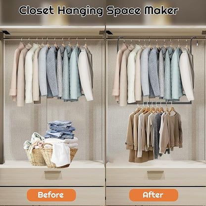 Hanging Closet Rod Adjustable Width Height Closet Rods For Hanging Clothes Black Closet Extender Hanging Rod Clothes Space-Saving Hanging Bar Organizer