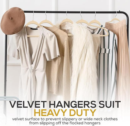 Techzoo 50 Pack New Premium Quality Velvet Hangers Ultra Thin Non Slip Adult Felt Space Saving Hangers for Closet Heavy Duty Coat Pants Jackets Dress Hangers 360° Swivel Hook Hold Upto 10 lbs Ivory