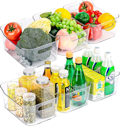 12 Pack Clear Plastic Storage Bins, Acrylic Organizer and Containers with Handle for Pantry, Cabinet, Closet, Refrigerator, Freezer, Bathroom, Kitchen Under Sink Storage