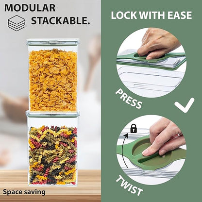 Prestoor 4-Pack Airtight Pantry Containers, 1.9 QT Clear SAN Food Storage Jars with Twist-Lock Lids, Detachable for Easy Cleaning, Stackable for Cereal, Pasta, Rice, Oats & Snacks White