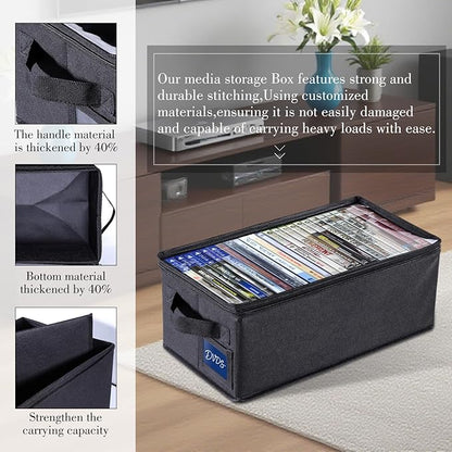 CCidea DVD Storage Box with Clear Window - 15.75" Foldable Media Organizer, Premium Zipper Closure, Holds 27+ DVDs, Dustproof Non-woven Fabric, Reinforced Handles & Label Slot (Black) (2)