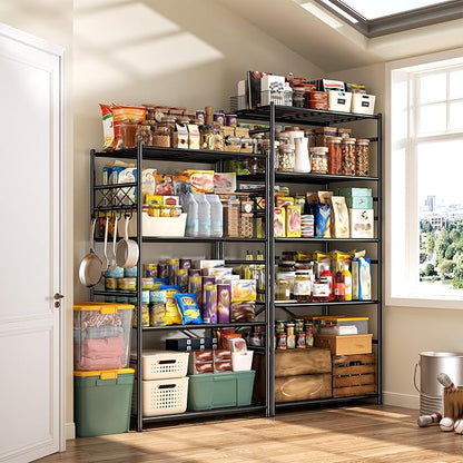 Metaling Shelving 5 Tier Shelf Organizer with Hooks,Storage Shelves Heavy Duty Garage Shelves Unit with Leveling Feet,Wire Shelving for Pantry, Kitchen and Closet,23.6" W x 13.8" Dx72.4 H